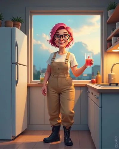 jenji,girl in the kitchen,girl in overalls,female worker,landlady,tradespeople,Illustration,Children,Children 01