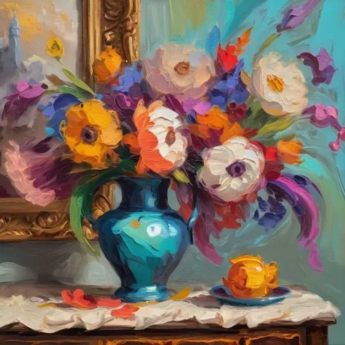 flower painting,flower vase,vase,sunflowers in vase,floral composition,still life of spring,flower bouquet,bouquet of flowers,teacup arrangement,bouquets,spring bouquet,floral arrangement,vases,flower bowl,bouquet,flower arrangement,bright flowers,summer still-life,colorful flowers,pansies,Conceptual Art,Oil color,Oil Color 21