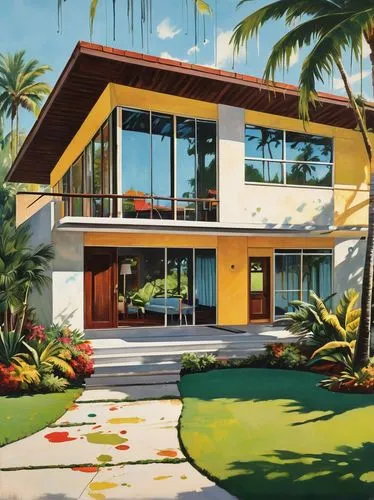 tropical house,mid century house,florida home,holiday villa,bungalow,bungalows,palmtrees,houses clipart,modern house,house painting,honolulu,kahala,dreamhouse,beach house,palmilla,eichler,palm branches,palmtree,mid century modern,paradisus,Conceptual Art,Graffiti Art,Graffiti Art 08