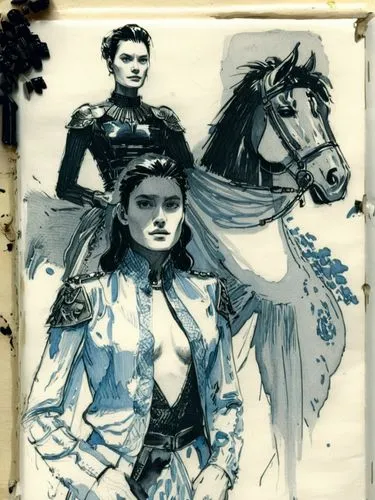 andalusians,cuirasses,horseback,equestrian,horse riders,centaurs,Illustration,Paper based,Paper Based 07