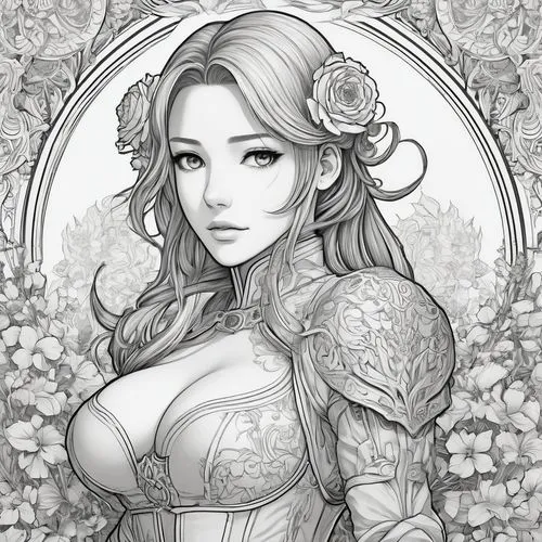 margaery,cheongsam,margairaz,aerith,noblewoman,white rose snow queen,Illustration,Black and White,Black and White 03