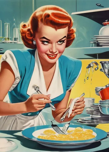 girl in the kitchen,woman holding pie,housewife,housework,girl with cereal bowl,retro 1950's clip art,wash the dishes,homemaker,washing dishes,vintage kitchen,margarine,vintage dishes,cleaning woman,domestic life,cuisine classique,woman drinking coffee,dishes,domestic,egg whites,food and cooking,Conceptual Art,Sci-Fi,Sci-Fi 29