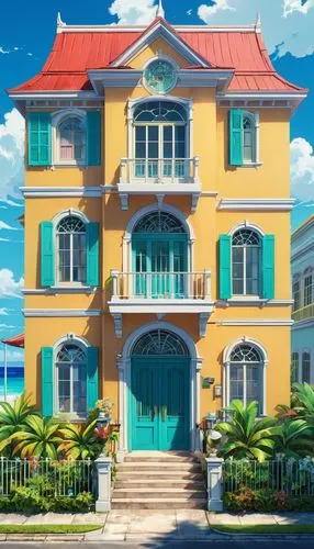 bahama,dreamhouse,tropical house,seaside resort,apartment house,houses clipart,honolulu,anguilla,angra,beach house,bahamonde,transmarco,florida home,colorful facade,barbados,oranjestad,bahaman,bahamian,oceanfront,abacos,Illustration,Japanese style,Japanese Style 03