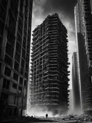 black city,destroyed city,post-apocalyptic landscape,apocalyptic,highrises,dystopian,Photography,General,Fantasy