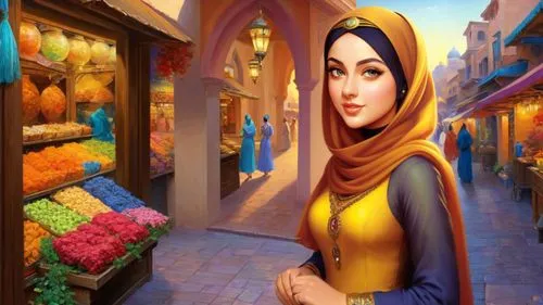 islamic girl,sheherazade,muslim woman,khatoon,souq,shopkeeper