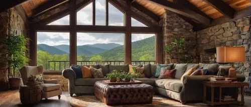 the cabin in the mountains,house in the mountains,house in mountains,beautiful home,log home,log cabin,alpine style,chalet,rustic,sunroom,living room,livingroom,family room,rustic aesthetic,summer cottage,luxury home interior,sitting room,wooden beams,lodge,home landscape,Photography,Documentary Photography,Documentary Photography 26