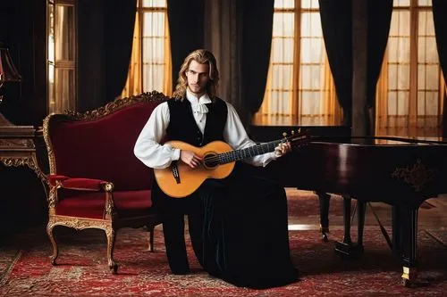 iulia hasdeu castle,classical guitar,basset artésien normand,bağlama,balalaika,versailles,academic dress,chateau margaux,baroque,leonardo devinci,bouzouki,guitar,abaya,arpeggione,portrait of christi,woman playing,orlova chuka,acoustic-electric guitar,maria laach,alhambra,Photography,Documentary Photography,Documentary Photography 32