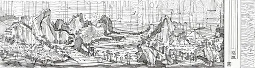 panoramical,karst landscape,mountainous landforms,mountain scene,sheet drawing,mountainous landscape,moutains,japanese wave paper,mountain settlement,landscape plan,rock formations,background paper,to