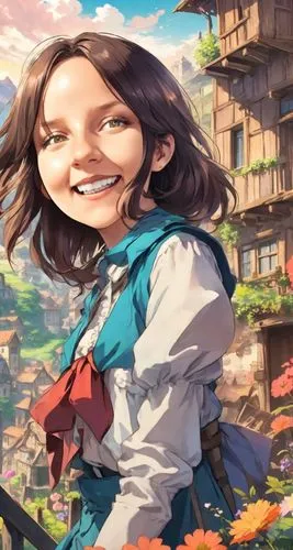 studio ghibli,the girl's face,a girl's smile,background image,guilinggao,jigsaw puzzle,game illustration,yamada's rice fields,children's background,akko,maya,adventure game,anime 3d,alice,action-adven