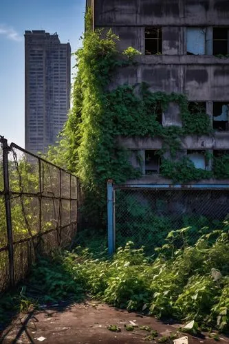 scampia,hashima,overgrowth,urban landscape,fenceline,gunkanjima,kowloon city,lostplace,disused,brownfields,pripyat,lost place,derelict,schoolyard,dereliction,rokko,overgrown,post-apocalyptic landscape,abandoned,kurilsk,Art,Classical Oil Painting,Classical Oil Painting 09