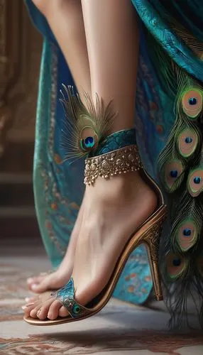 toenails with peacock patterns, beautiful bare feet of a young Arabian princess,,cinderella shoe,cinderella,foot model,feet closeup,anklet,girl feet,feet,merida,toes,ballet flat,barefoot,cleopatra,bal