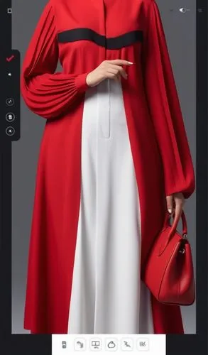 3d fashion drawing of women red  long maxi red  loose abaya fashion Muslim hijab with the pelisee and a lot of pleats on   sleeves pleated sleeves and elastic on the hand of the sleeves  loose abaya w