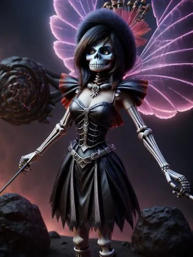 Skeleton painted face pretty girl fairy monster fancy hd detail, hd 3d, hd graphics, hd quality ,la catrina,voodoo woman,la calavera catrina,day of the dead skeleton,angel of death,dance of death,vani