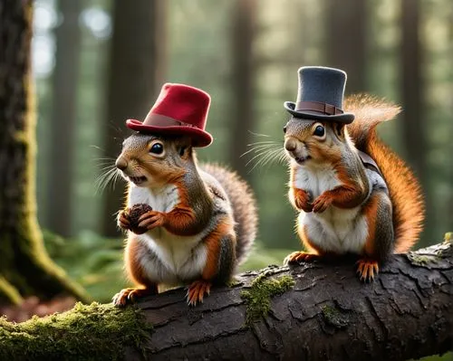 squirrels,christmas hats,carolers,whimsical animals,hats,animals play dress-up,Photography,General,Natural