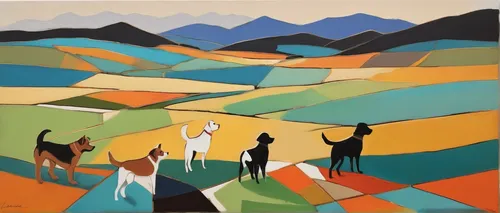 """""""Carmel Valley With the Dogs"""" original fine art by Tamsen Armstrong""",goatherd,basotho,pere davids deer,paddy harvest,namib,braque d'auvergne,carol colman,farm landscape,farm workers,straw f