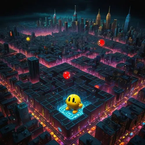 pacman,mario bros,black city,pepperberg,fantasy city,mario,megapolis,poykio,undercity,destroyed city,city at night,metropolis,game illustration,big apple,super mario brothers,megalopolis,ny sewer,cybertown,qbert,above the city,Illustration,Realistic Fantasy,Realistic Fantasy 47