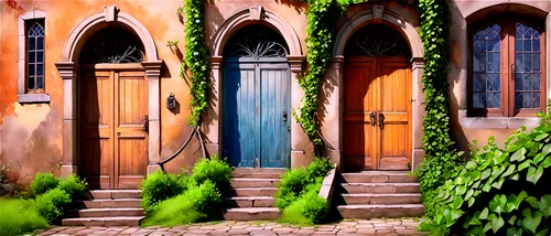 doorways,blue doors,doorsteps,doors,garden door,blue door,buttresses,shutters,doorway,archways,church door,cortile,the threshold of the house,front door,houses clipart,entryways,old door,drainpipes,entranceways,doorkeepers,Illustration,Realistic Fantasy,Realistic Fantasy 01