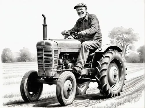 farm tractor,tractor,deutz,ford pilot,tractor pulling,agricultural machine,ford model aa,farmer,haymaking,illustration of a car,morris commercial j-type,agricultural machinery,ford model b,john deere,old tractor,austin 16 hp,magirus-deutz,morris eight,steyr 220,austin 7,Illustration,Black and White,Black and White 35