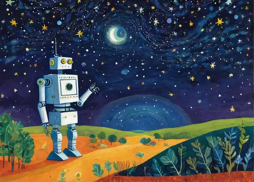 robot in space,moon rover,astronomer,sci fiction illustration,spaceman,space probe,spacesuit,astronaut,r2-d2,r2d2,lost in space,space-suit,moon landing,moon walk,space voyage,pioneer 10,astro,space suit,spacefill,astronira,Art,Artistic Painting,Artistic Painting 25