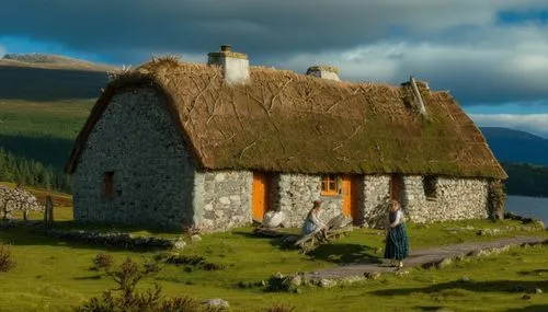 thatched cottage,merionethshire,traditional house,ulaidh,the highlands,ireland,Photography,General,Realistic