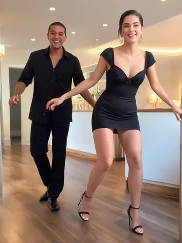 Grand beauty on the dance floor. Her lover behind.,a man and a woman standing next to each other in front of a wood floor,gangnam,macarena,dancing couple,milonga,anfisa,bachata,Photography,Documentary