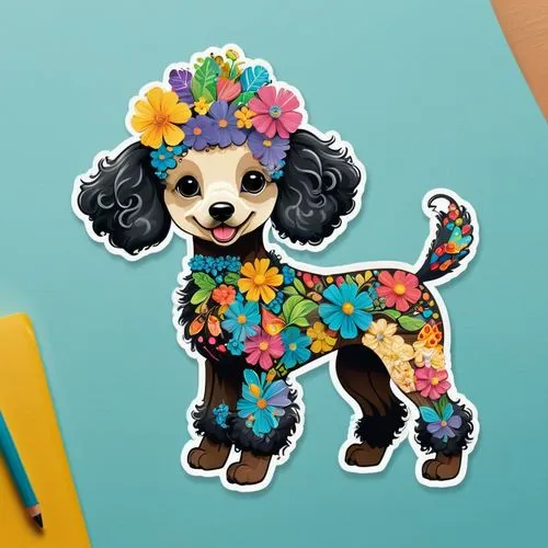 chihuahua poodle mix,flower animal,dog illustration,shih poo,animal stickers,cocker spaniel,Unique,Design,Sticker