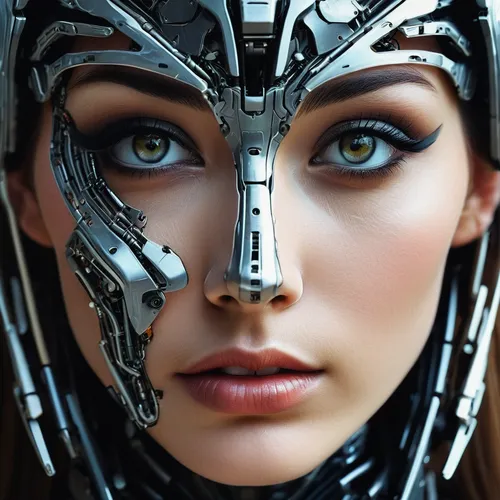 cyborg,biomechanical,cybernetics,head woman,humanoid,robotic,ai,robot eye,mechanical,scifi,women's eyes,valerian,armour,female warrior,chrome,woman face,vector girl,mecha,fantasy woman,armor,Illustration,Paper based,Paper Based 21