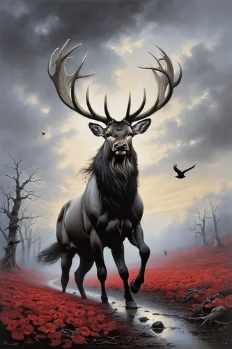 elk,stag,red deer,elk bull,antlered,caribou,Conceptual Art,Fantasy,Fantasy 29