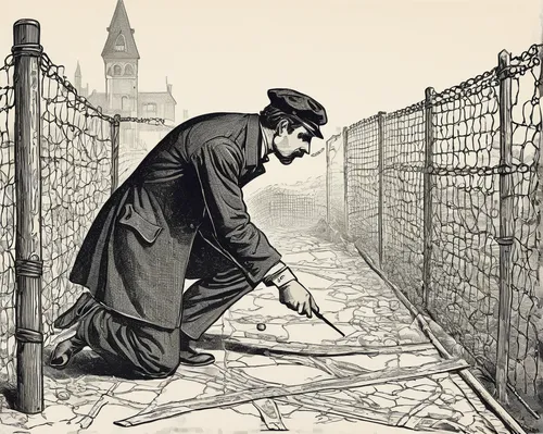 A detective investigates a crime scene marked off by a chainlink perimeter. Describe their thoughts.,chain-link fencing,wire fencing,wire mesh fence,prison fence,prisoner,home fencing,tradesman,safety