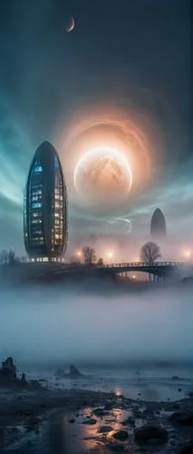 futuristic landscape,fantasy landscape,alien world,fantasy picture,alien planet,futuristic architecture,arcology,alien ship,world digital painting,veil fog,space art,auroral,sci fiction illustration,gallifrey,vladivostok,homeworlds,nibiru,emission fog,planet alien sky,extraterrestrial life,Photography,Artistic Photography,Artistic Photography 04