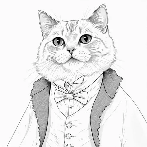 drawing cat,aristocrat,cat line art,dowager,cat portrait,british longhair cat,Design Sketch,Design Sketch,Detailed Outline