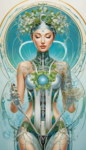 mother earth,earth chakra,mother earth statue,anahata,meridians,mother nature,sacred geometry,dryad,biomechanical,lotus position,sacred lotus,fractals art,flower of life,water lotus,natura,connectedness,gaia,psychedelic art,heart chakra,the enchantress,Conceptual Art,Sci-Fi,Sci-Fi 24