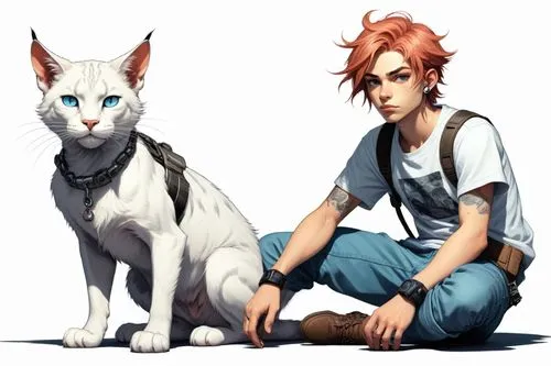 renji,ritriver and the cat,dog and cat,boy and dog,two cats,red tabby