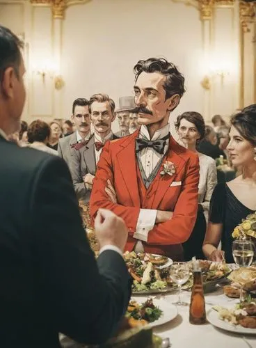 People at a banquet,exclusive banquet,dinner party,napoleon iii style,waiter,wedding banquet,wedding soup,caesar salad,dining,viennese cuisine,christmas dinner,pompadour,the victorian era,governor,enr