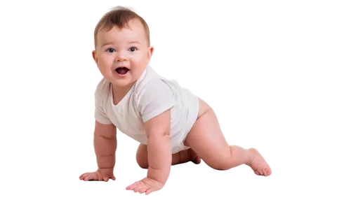 Baby, crawling, white diaper, pink baby legs, chubby cheeks, happy expression, soft skin, gentle folds, morning light, 3/4 composition, shallow depth of field, pastel color tone, warm cinematic lighti