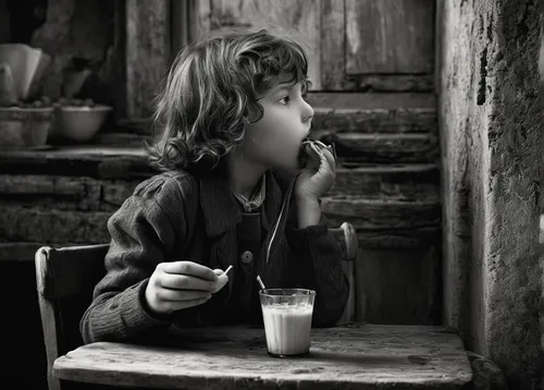 drinking milk,ayran,photographing children,girl with bread-and-butter,girl with cereal bowl,drinking yoghurt,milkshake,monochrome photography,babycino,woman with ice-cream,glass of milk,savoring,vintage boy and girl,innocence,sugar milk,little girl reading,tenderness,the little girl,woman drinking coffee,lassi,Photography,Black and white photography,Black and White Photography 02