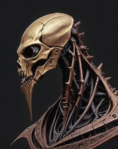 alien warrior,xenomorph,skeletonized,vintage skeleton,skull sculpture,skeleton,raven sculpture,skull mask,scrap sculpture,skelemani,skelid,chitauri,gold mask,human skeleton,skriker,wood skeleton,skell