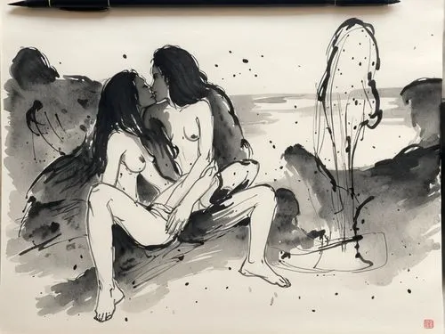 cave people,naiads,game drawing,ink painting,whisperers,adam and eve,demoiselles,baishi,storyboard,hand-drawn illustration,figurative,deforge,jover,visitation,discomforted,lamenting,piddling,white figures,illus,figuration,Illustration,Paper based,Paper Based 30