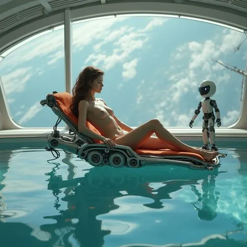 aquanaut,infinity swimming pool,europacorp,subaquatic,floating wheelchair,kubrick,Illustration,Realistic Fantasy,Realistic Fantasy 37