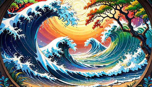 ocean waves,tidal wave,japanese waves,wave pattern,ocean background,ocean paradise,rainbow waves,tsunami,big wave,waves,water waves,japanese wave,surf,big waves,wave wood,surfboards,tropical sea,mermaid background,wave,seascape,Anime,Anime,Traditional