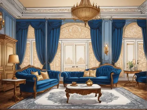 blue room,victorian room,ornate room,sitting room,danish room,donghia,housedress,wallcoverings,neoclassical,furnishings,parlor,interior decoration,livingroom,furnishes,blue lamp,living room,mazarine blue,clubroom,baccarat,decors,Unique,Design,Blueprint