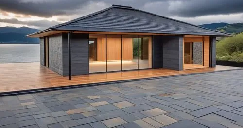 English house, premium, slate roof, modern insulation, Shou Sugi Ban, slate cladded feature walls, slate stone feature walls, sugi ban feature walls, mixed materials, variety, blended, mix, kengo kuma