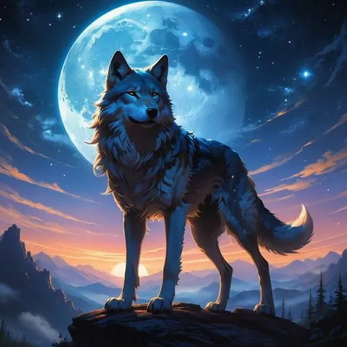 constellation wolf,howling wolf,aleu,wolfsangel,wolffian,fenrir,wolpaw,european wolf,wolfgramm,blackwolf,wolf,werewolve,howl,wolfsschanze,moon and star background,wolfdog,gray wolf,schindewolf,wolfen,dusk background,Conceptual Art,Fantasy,Fantasy 28