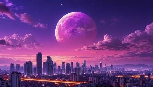 futuristic landscape,alien planet,purple moon,purple landscape,alien world,valerian,fantasy city,planet alien sky,dubai,space art,pink dawn,ultraviolet,lunar landscape,pink-purple,ipê-purple,purple wallpaper,space port,dusk background,lunar,vast,Photography,General,Realistic