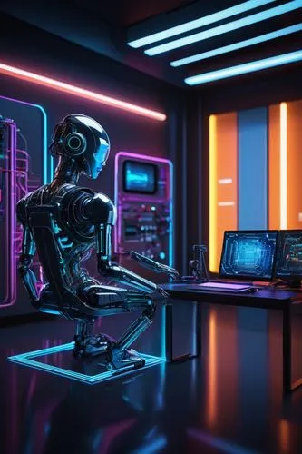 computer room,cyber,neon human resources,cyberpunk,futuristic,man with a computer,computer desk,computer,scifi,computer workstation,cyberspace,working space,barebone computer,sci fi surgery room,ufo interior,cinema 4d,computer freak,neon coffee,computer art,sci-fi,Illustration,Paper based,Paper Based 22