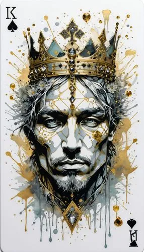 a man in a crown with his face drawn,king crown,gold foil crown,kingsale,kingstream,kingside,kinglist,Illustration,Paper based,Paper Based 13