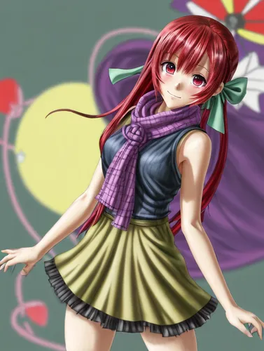 maki,red-purple,spiral background,heart background,vocaloid,maki roll,anime japanese clothing,valentine background,crayon background,mikuru asahina,art background,hair ribbon,colorful heart,red-haired