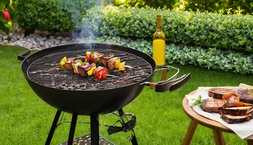 Describe a relaxing backyard BBQ with friends and a sizzling barbeque grill.,barbecue torches,barbeque,outdoor grill,barbecue grill,barbeque grill,outdoor grill rack & topper,outdoor cooking,shashlik,