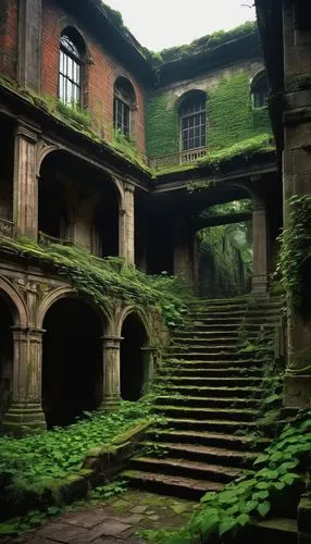 abandoned places,abandoned place,leshan,lost place,moss landscape,lost places,abandoned,matthiessen,lostplace,yavin,abandoned building,dandelion hall,ruins,green garden,ancient house,sonargaon,ruinas,ancient ruins,theed,terraced,Art,Artistic Painting,Artistic Painting 28