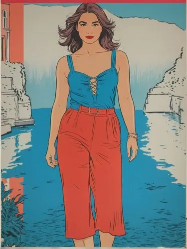 As soon as we arrive at our vacation destination, we shoot the first postcard photo: Lake Como and Alice in top form!,an illustration of a woman with short hair,pettibon,kanigher,manara,eenadu,fiorucc